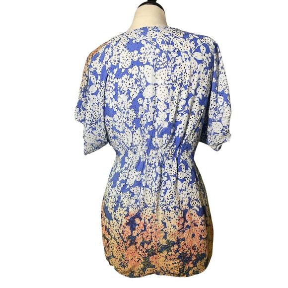 CAbi top sz S v neck TUNIC tie front Dolman sleeves Artsy Floral Boho Style 891 - Picture 3 of 5